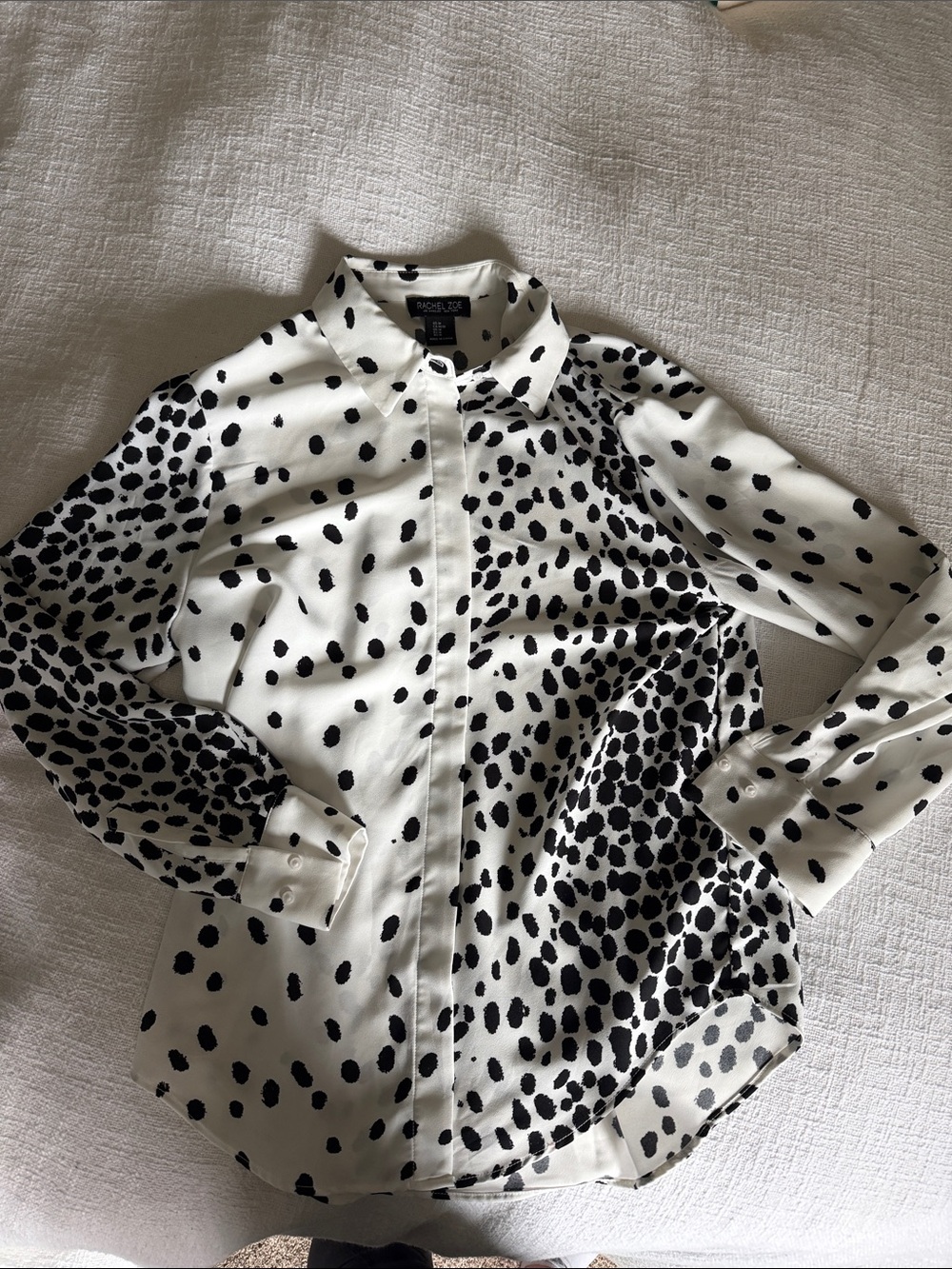 Rachel Zoe Black and White Spot Print Button-Down Shirt